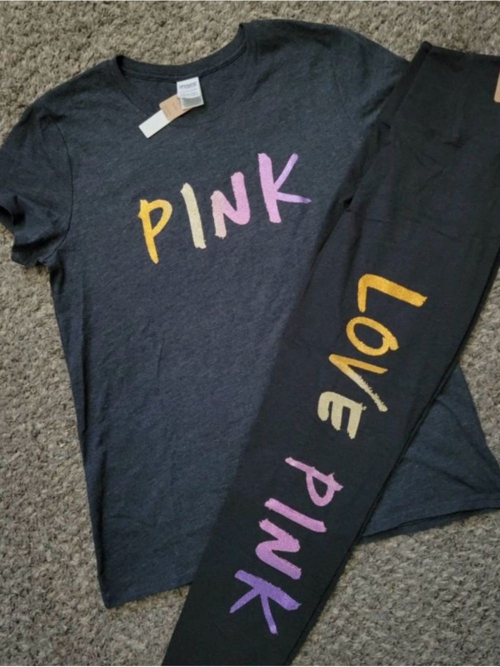 PINK Victoria's Secret Charcoal Tee and matching leggings NWOT